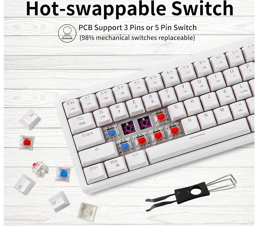 Клавіатура ігрова механічна Motospeed SK-66 Wireless White Hot Swap Gateron Blue - фото 6