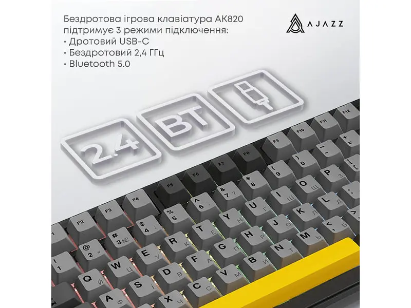 Клавіатура Ajazz AK820 Max Plus Black Grey Yellow (AK820MAX-DD-BGY) - фото 4