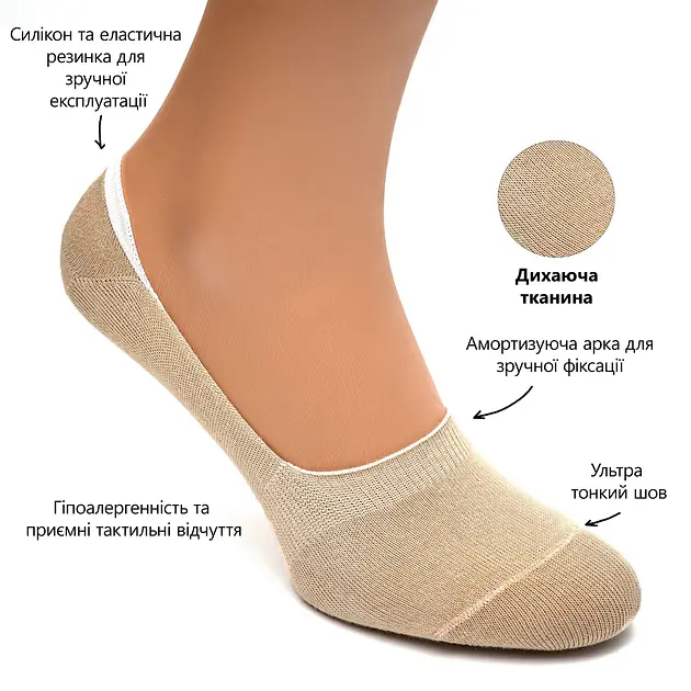 Набір 5 пар безшовних дихаючих слідів з силіконом ORGANIC cotton JILL ANTONY 35-37 - фото 3