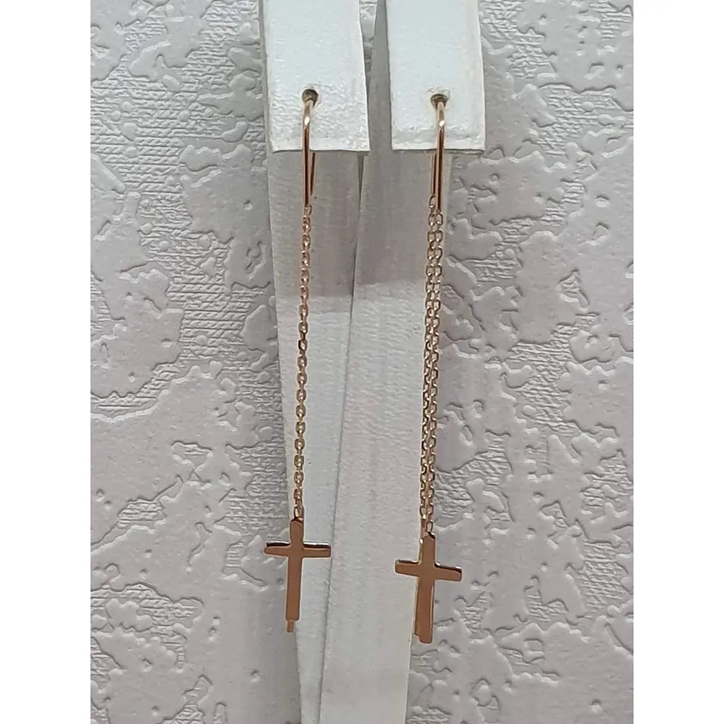 Золоті сережки-протягання Всесвіт Хрестики. 22010700 - фото 4