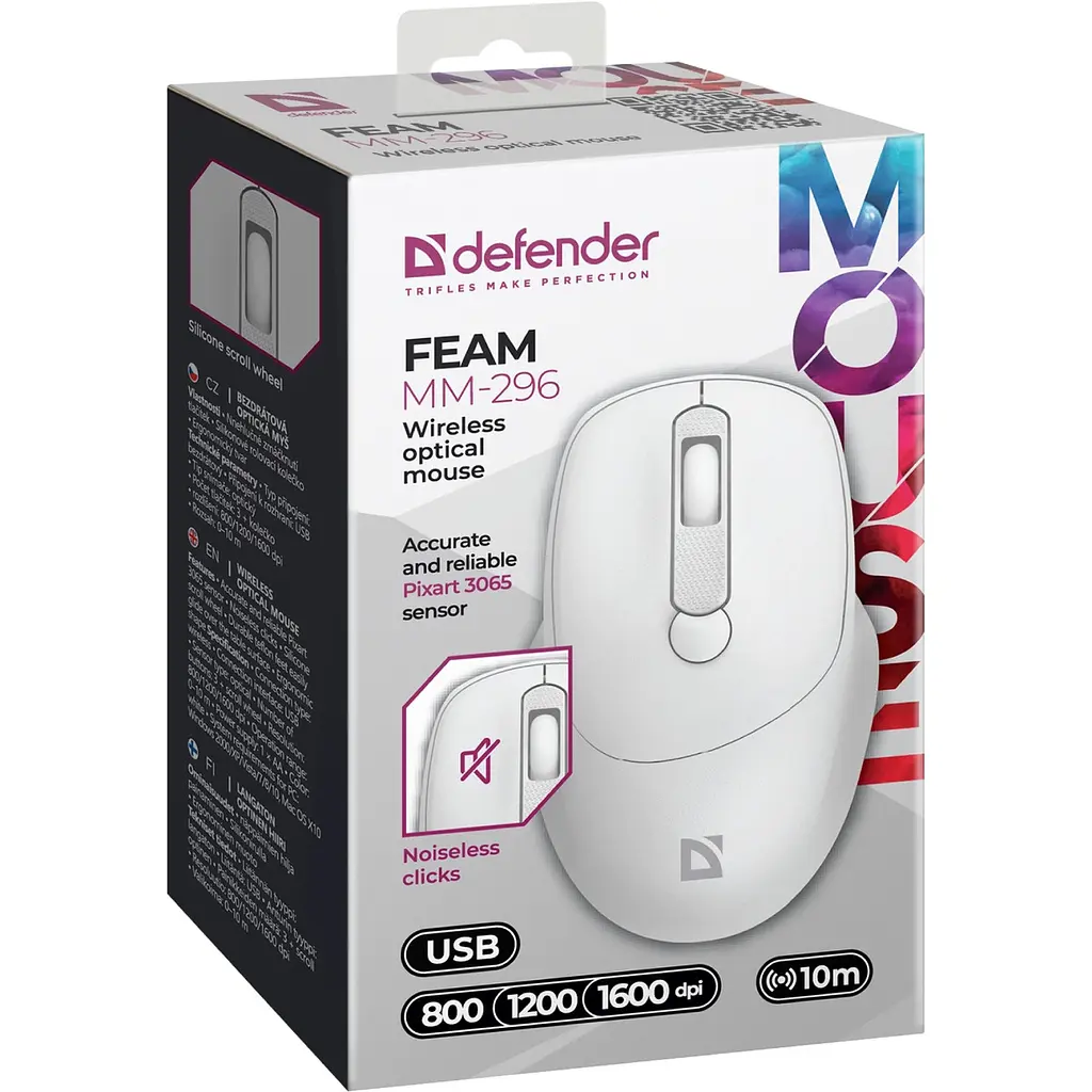 Мишка Defender Feam MM-296, бездротовий, 4кн. до 1600 dpi, безшумна, біла - фото 4