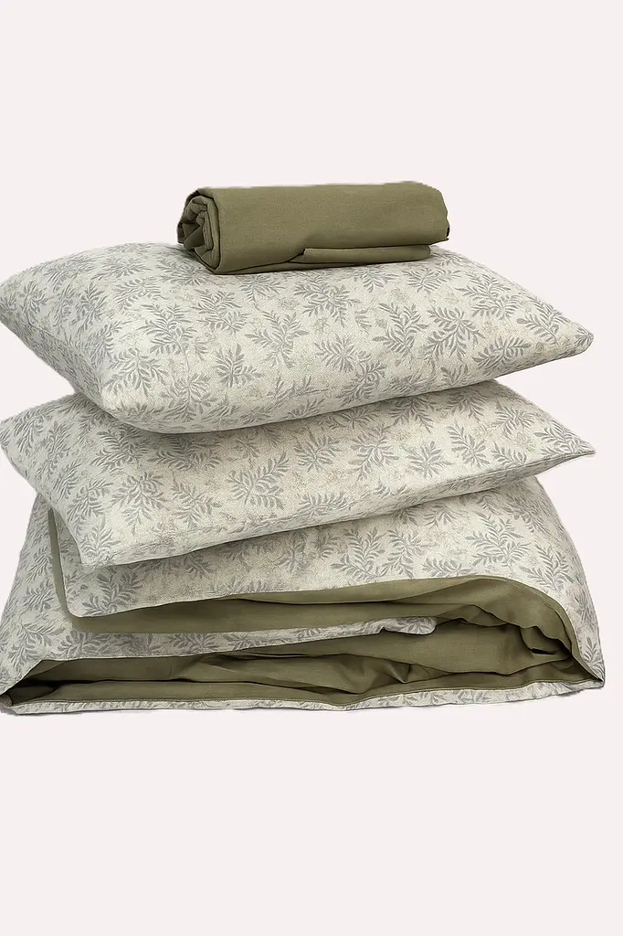 Комплект постільної білизни Ecotton двоспальний Євро 210х220 см сатин Листочки зелений (рис. 24308) (24819) - фото 3