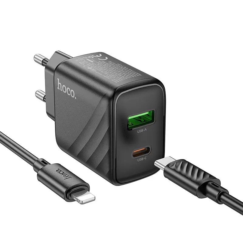 СЗУ Hoco CS23A Sunlight PD30W+QC3.0 (1USB-A/1C) + кабель Type-C to Lightning Black - фото 2