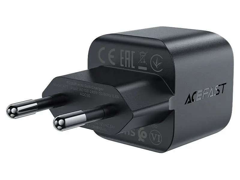 Мережевий зарядний пристрій Acefast A77 Mini PD30W GaN Black (6974316282662) - фото 3