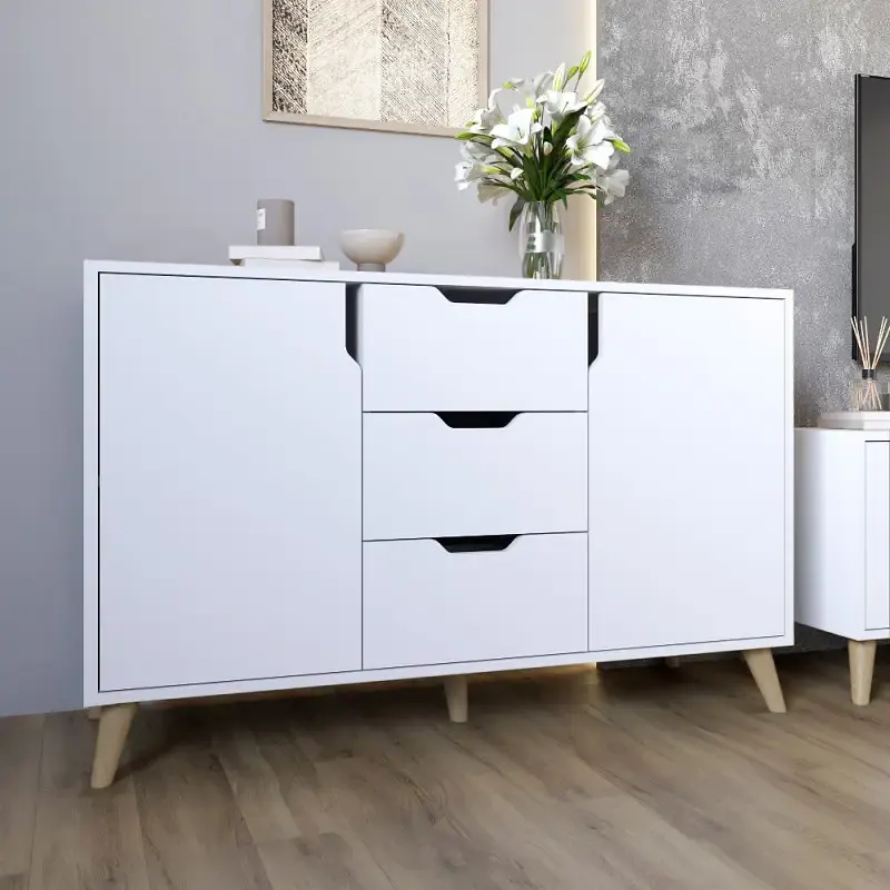 Комплект меблів для вітальні М-ЗОН Борн Німфея Альба (білий) 5 предметів з ніжками кольору світлий горіх (MZN-031071) - фото 11