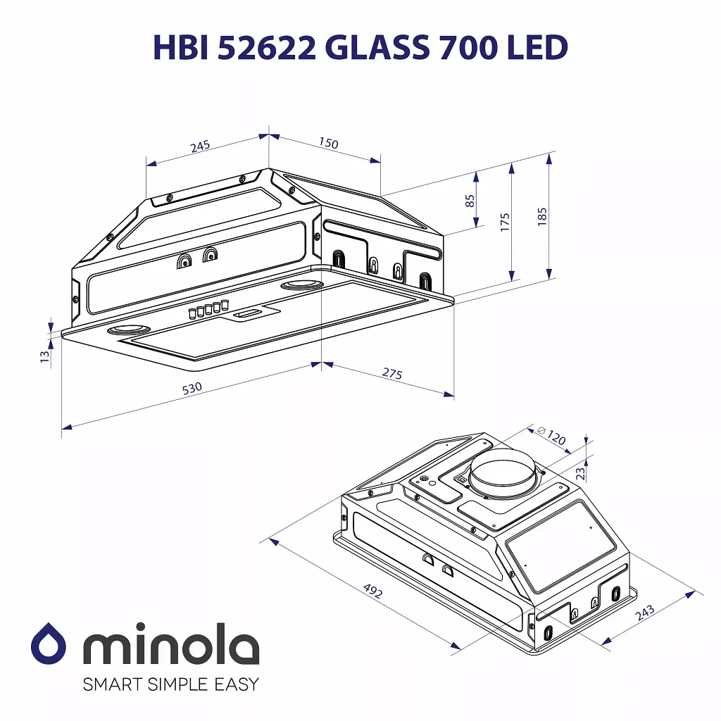 Витяжка повновбудована Minola HBI 52622 BL GLASS 700 LED - фото 10