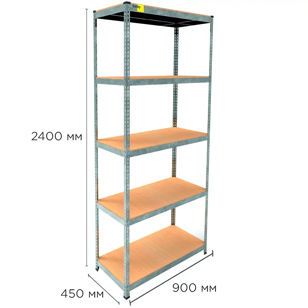Металлический стеллаж Emby Light Series (размер 2400х900x450мм) 5 полок ДСП до 100кг Оцинкованный - фото 2