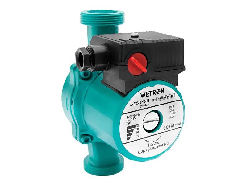 Циркуляційний насос Wetron 75 Вт Hmax 4 м Qmax 40 л/хв Ø1½ 180 мм + гайки Ø1 зелений (774312) - фото 2