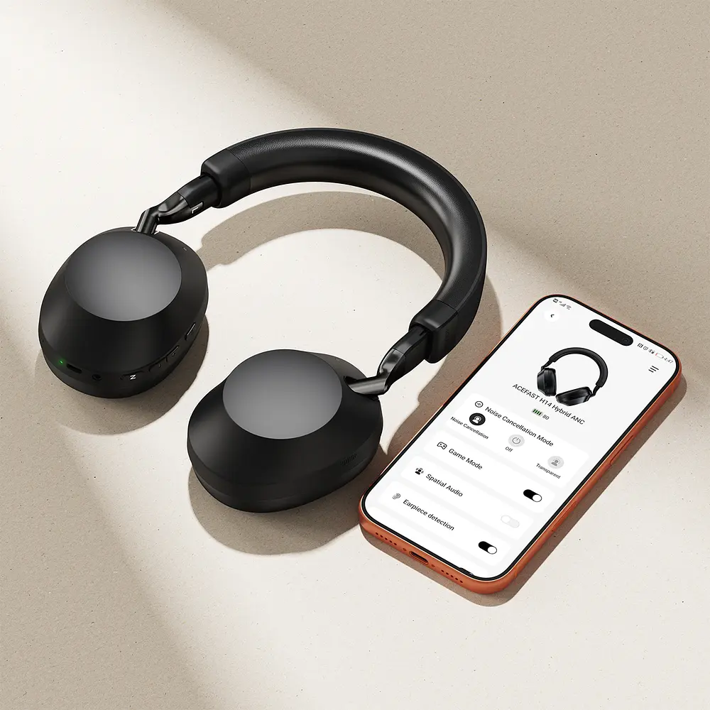 Бездротові накладні навушники ACEFAST H14 hybrid ANC wireless headset Black (6974316286264) - фото 7