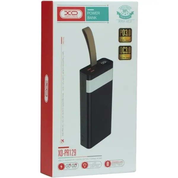 Портативный внешний аккумулятор XO PR129 20000mAh (PD20W+QC22.5W) Черный - фото 5