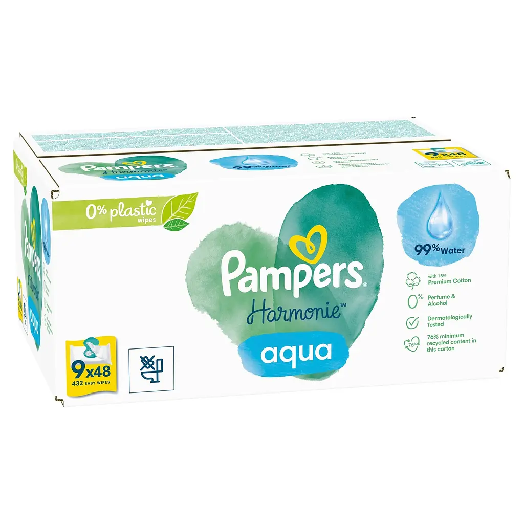 Уцінка. Набір дитячіх вологих серветок Pampers Harmonie Aqua 432 шт. (9 уп. по 48 шт.) - фото 3