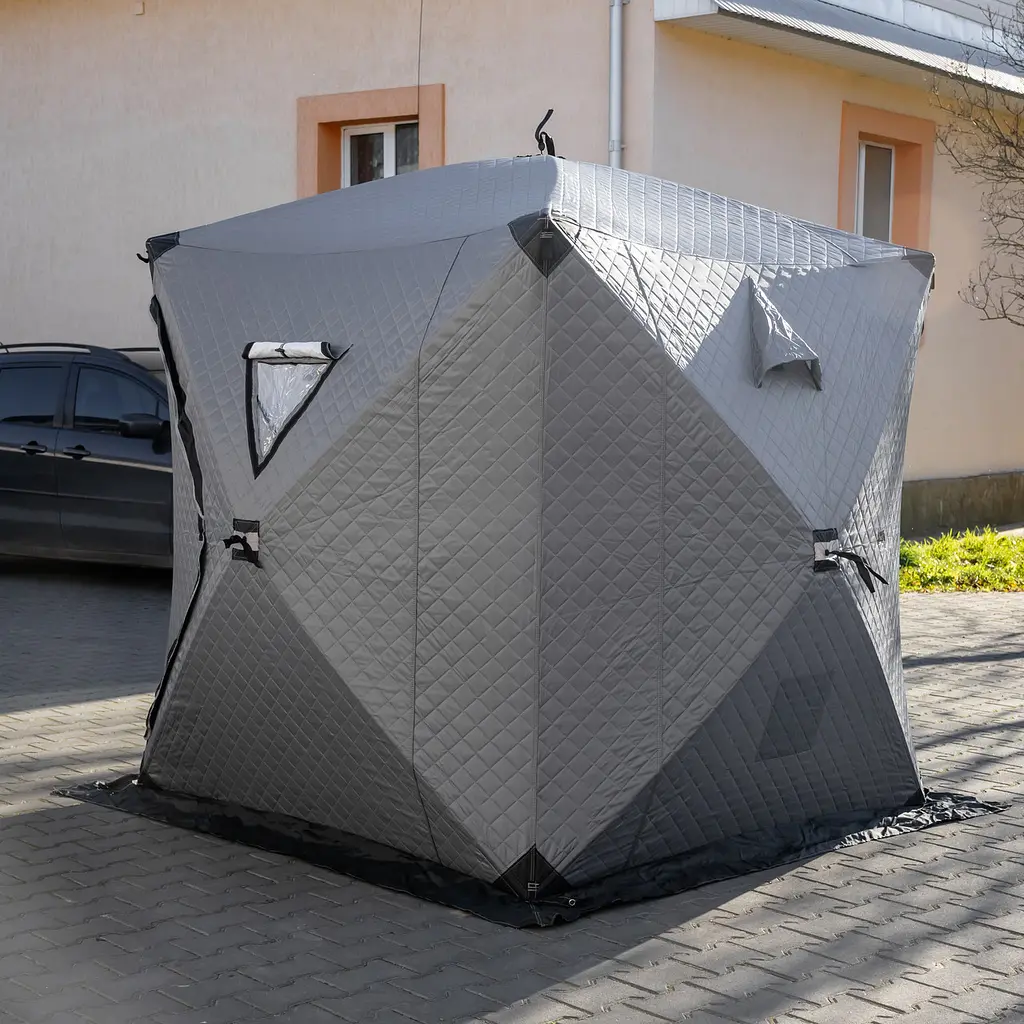 Палатка зимняя утепленная "Куб" (3-местная 210х210х210), Зимняя палатка для рыбака туризма кемпинга и путешествий серый Lugi LU-BD18G - фото 7