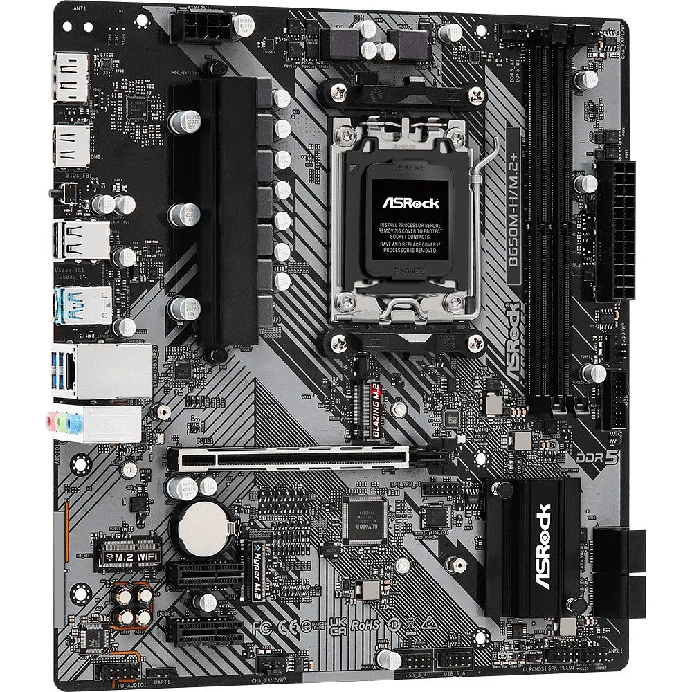 Материнська плата ASRock B650M-H/M.2+ (AM5/B650, 2xDDR5, PCIex16, DP/HDMI, 4xSATA, 2xM.2, GLan, 7.1ch, mATX) - фото 2