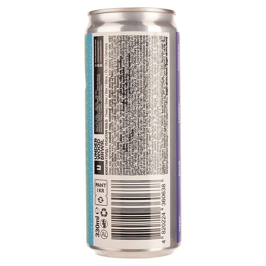 Пиво Underwood Brewery Yucatan Gold светлое 4.7% 0.33 л ж/б - фото 2