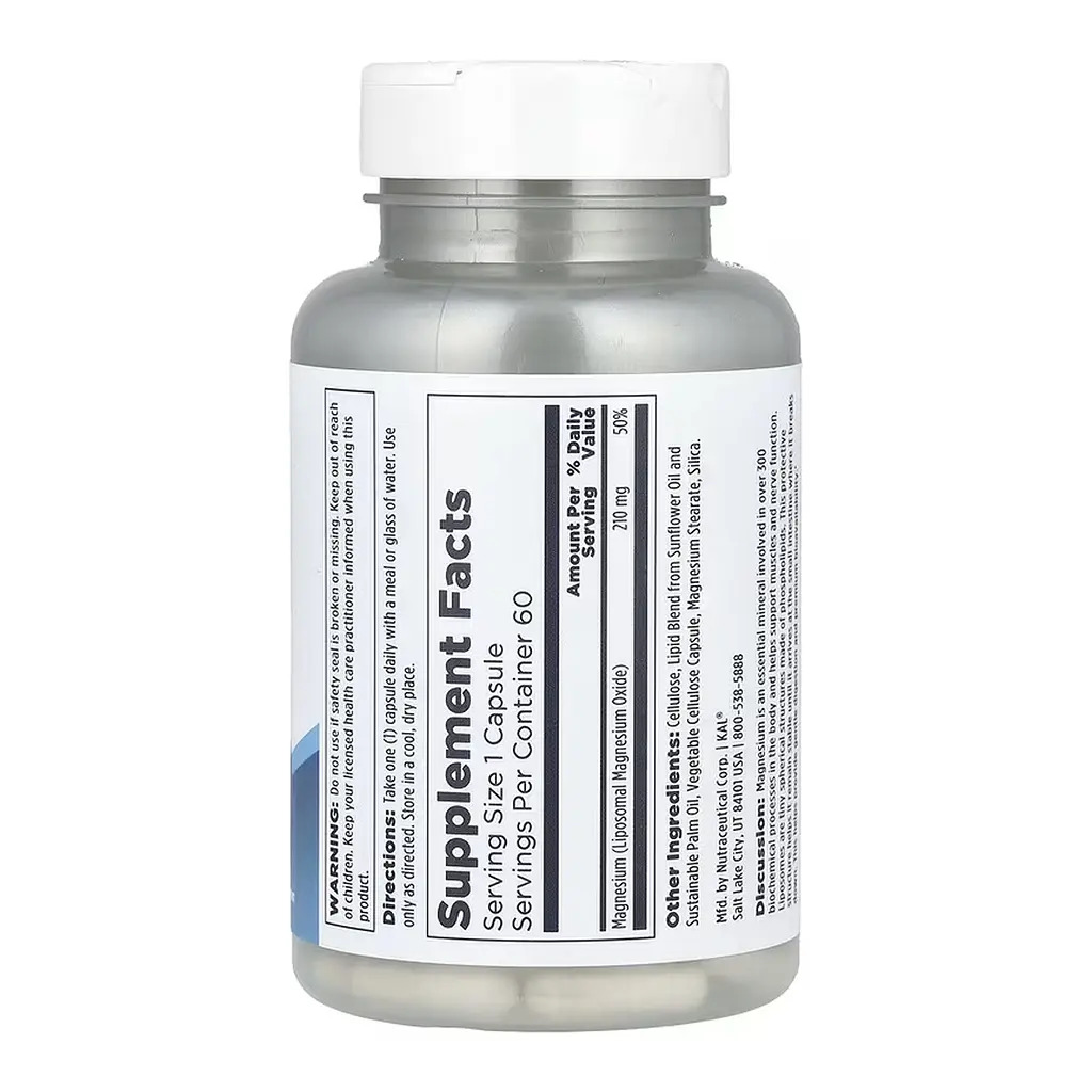 Магній 210 мг KAL (Liposomal) - 60 веганських капсул, для м’язів і нервової системи - фото 2