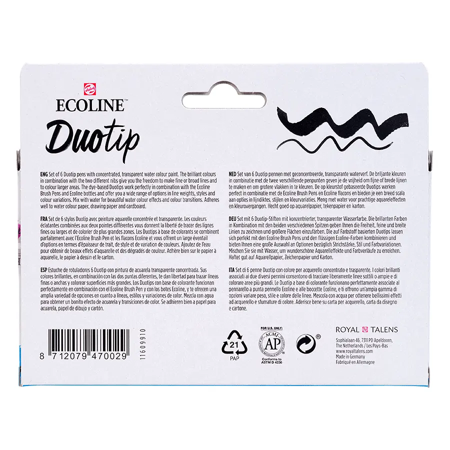 Набор акварельных двусторонних маркеров Royal Talens ECOLINE DUO TIP BASIC 6 шт. - фото 5