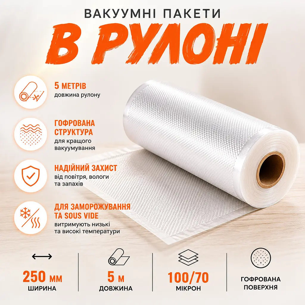 Пакети для вакууматора універсальні гофровані 25х500 см  - фото 2