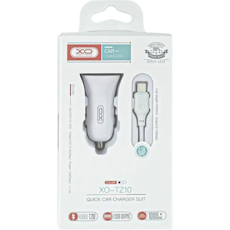 Автомобильное зарядное устройство XO TZ10 2.4A/2 USB + Type-C White - фото 2