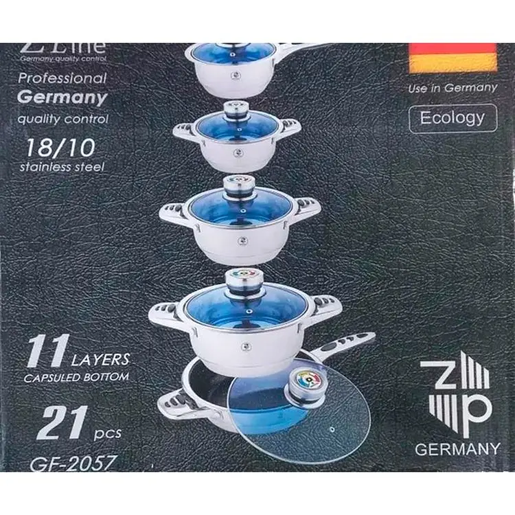 Набор кастрюль из нержавеющей стали German Family GF-2057 с многослойным дном и стеклянными крышками + сковорода 21 предмет (24375-GF-2057_2337) - фото 5