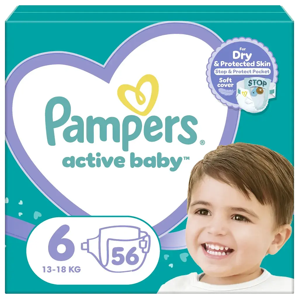 Підгузки Pampers Active Baby Giant Розмір 6 (13-18 кг) 56 шт (8001090950130)