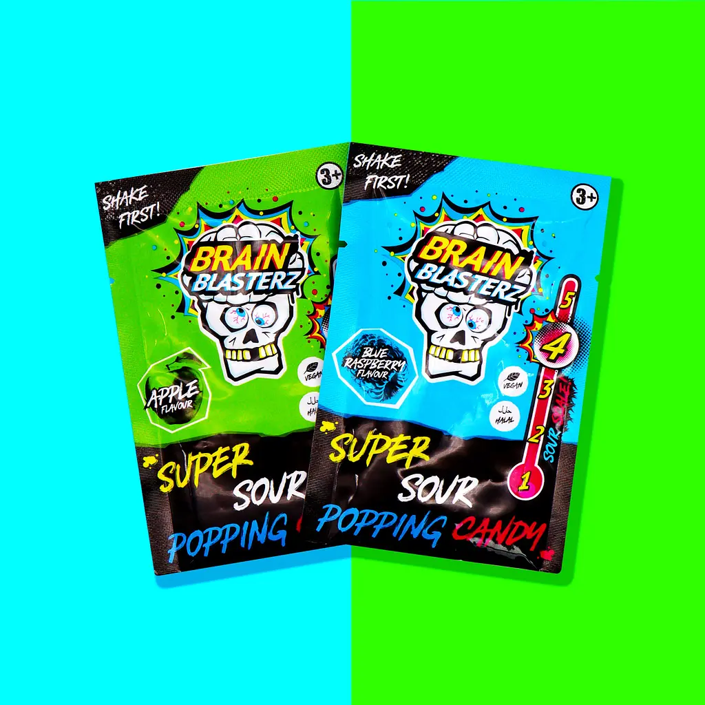 Кислі цукерки Brain Blasterz Super Sour Popping Candy Blue Raspberry 10г - фото 3