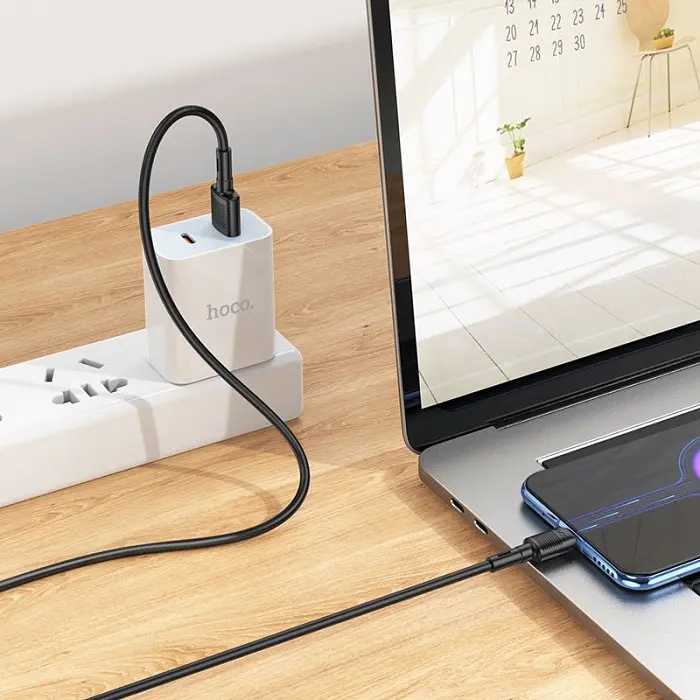 Кабель для заряджання телефонів чорний 1 м USB - Micro USB HOCO X83 Victory 2.4A - фото 2