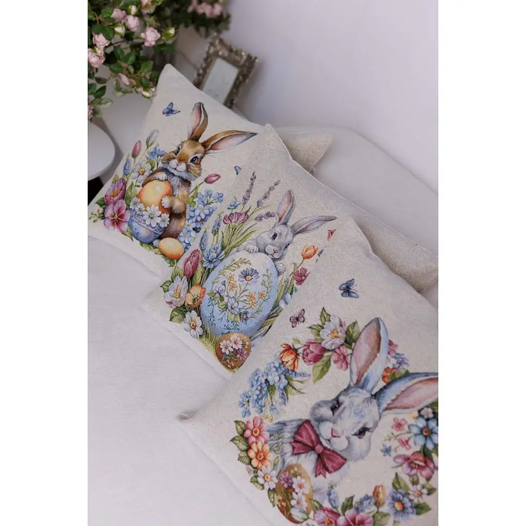 Подушка Прованс Соцветия Зайчонок с писанкой гобеленовая 45х45 см (44298) - фото 6