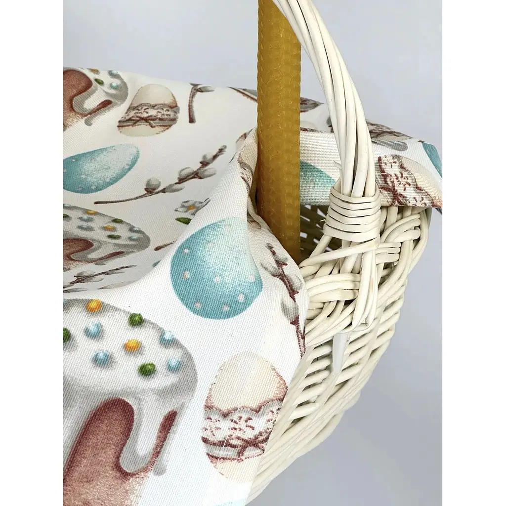 Комплект Пасхальная корзина Буковина (маленькая) с водоотталкивающим полотенцем 40х30 см Пасхальные зайчики и свечой - фото 2