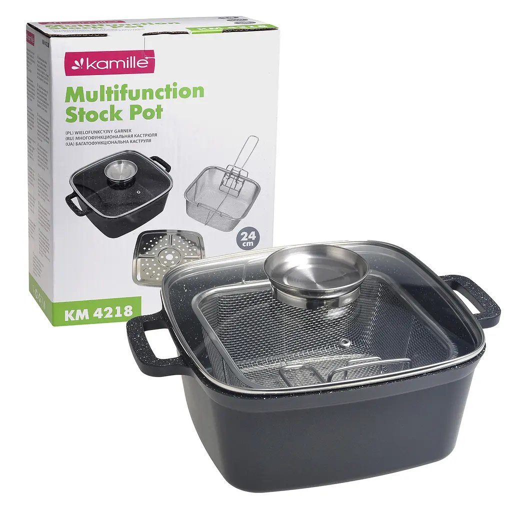 Каструля-фритюрниця Kamille KM-4218 4 л з кошиком для смаження з нержавіючої сталі (підходить для індукції) Чорний 88381 - фото 3