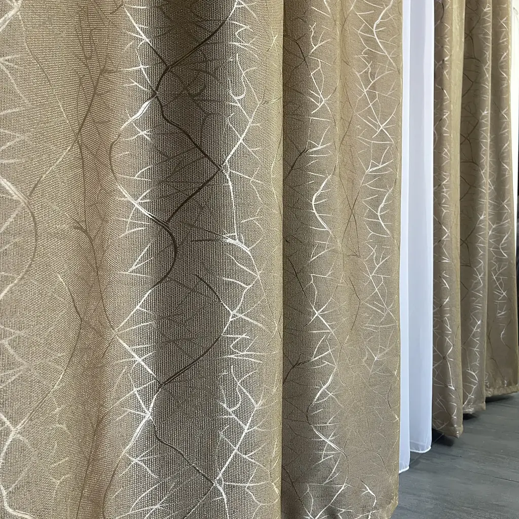 Льняні штори "бите скло" кавового кольору 2шт. 150х270 з білим шифоновим тюлем 400х270, на тасьмі ALBO pbe0052740 - фото 8
