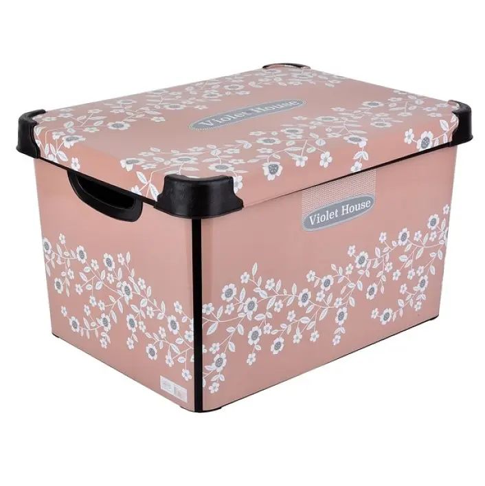Кошик із кришкою Violet House Decor Pink Flowers, поліпропілен, 20 л (0648 DECOR POWDER FLOWER с/кр. 2) - фото 2