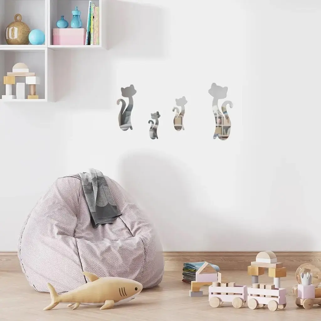 Дзеркальний декор Wall Sticker SW-00002494 акриловий самоклеючий Котики 4 шт. срібло - фото 6