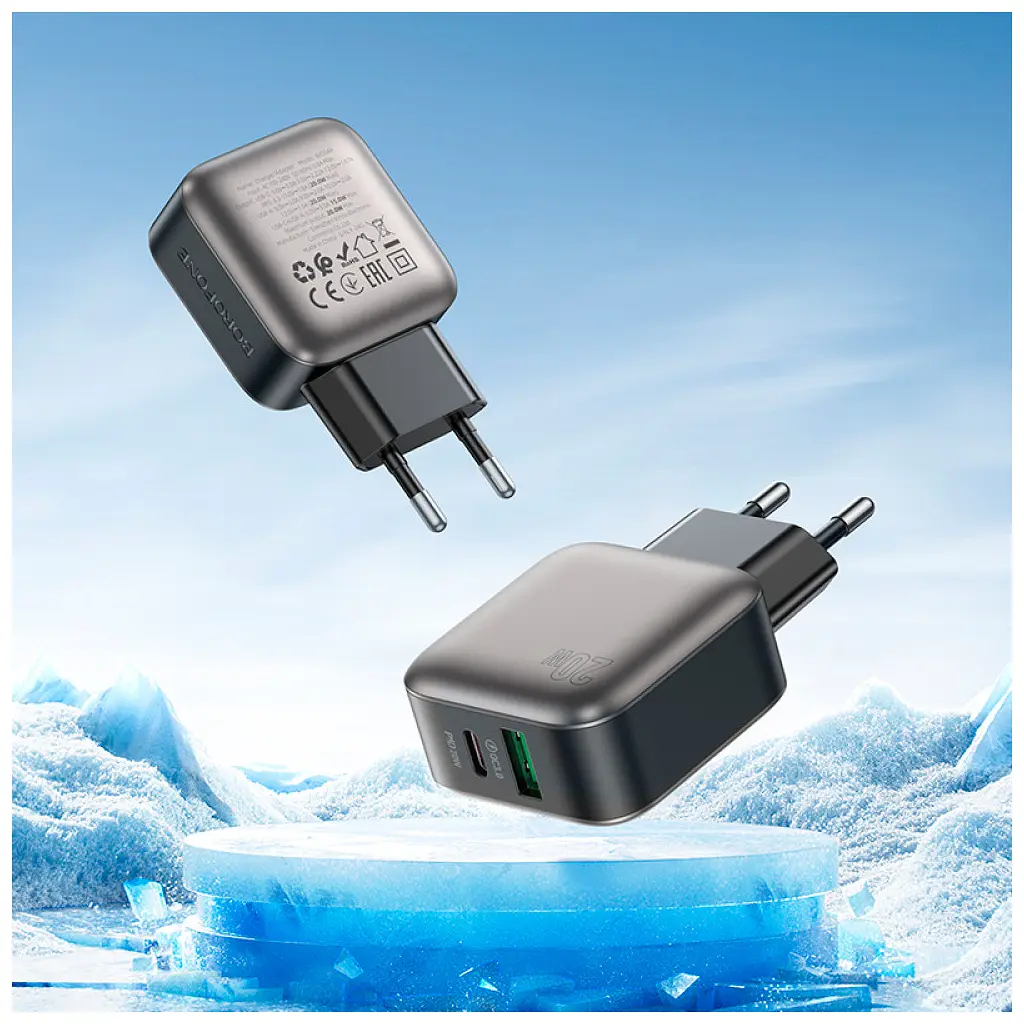 Зарядний пристрій BOROFONE BAS54A Absolute 1xUSB-C PD 20 Вт + 1xUSB QC 3.0 + кабель USB-C — Lightning чорний (6941991116216) - фото 9