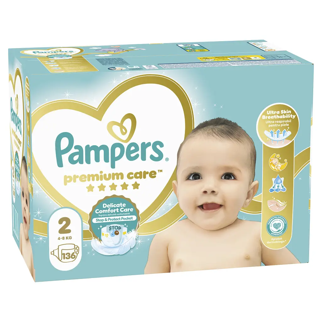 Підгузки Pampers Premium Care Розмір 2 (4-8 кг) 136 шт (8006540855812) - фото 2