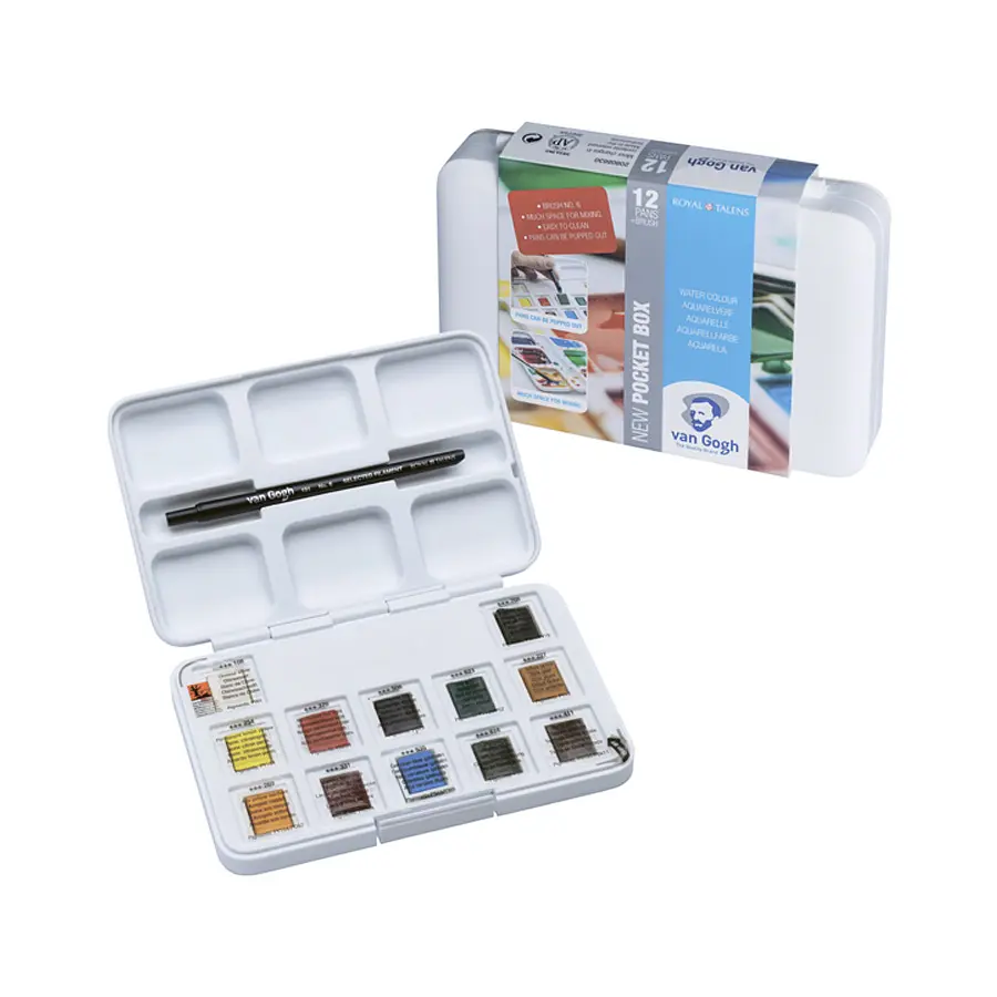 Набір акварельних фарб Van Gogh Pocket Box 12 кювет + пензлик Royal Talens (8712079341107) - фото 3