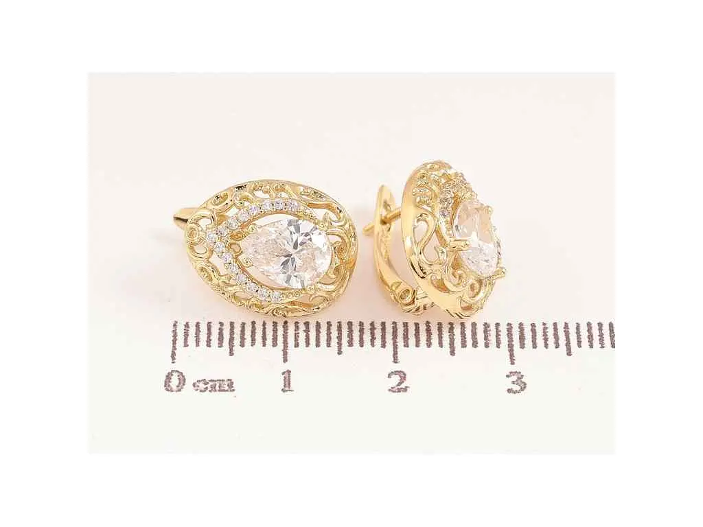 Сережки Xuping англійська застібка Позолота 14K "Візерунок з кристалами" 301623 - фото 2