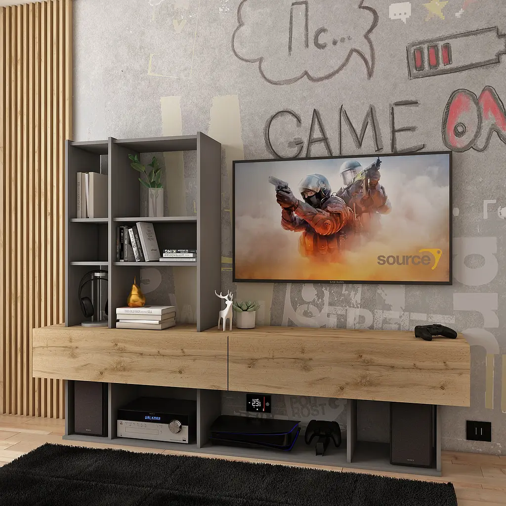 Стінка у вітальню Doros Нота Графіт/Дуб Евок 195х42х147 см (44900207) - фото 5