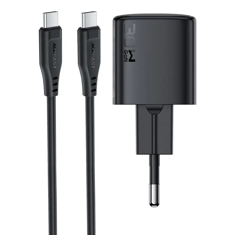 МЗП A118 PD30W GaN (1USB-C) + кабель Type-C to Type-C Black Acefast teh0029673