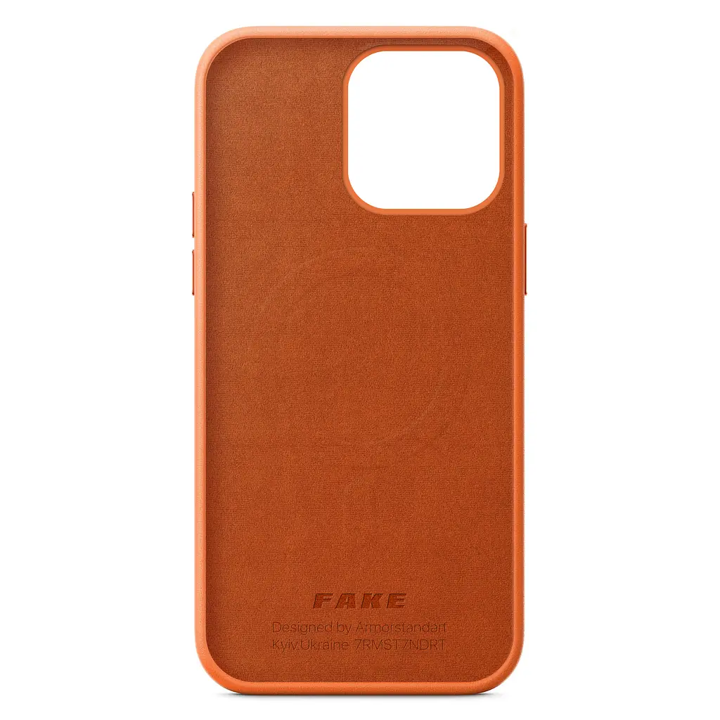 Кожаный чехол-панель для Apple iPhone 14 Pro Max, FAKE Leather Case, оранжевый, искусственная кожа, премиальный, противоударный, защита всего корпуса, с мягкой подкладкой, поддержка MagSafe и беспроводной зарядки, ArmorStandart (ARM64463) - фото 2