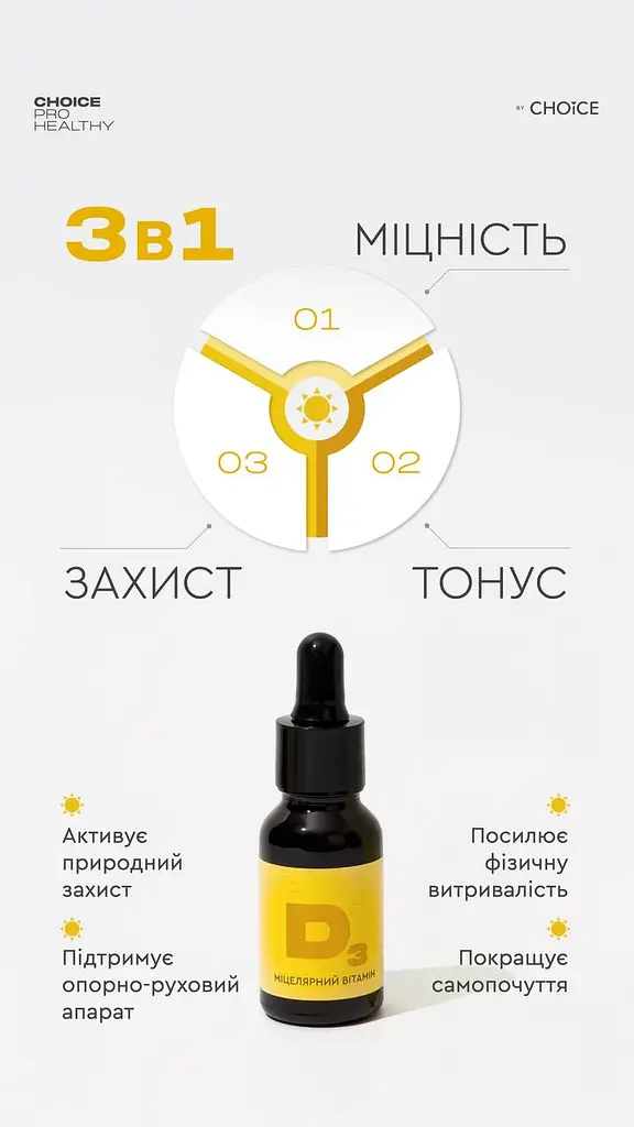Міцелярний Вітамін D3 PRO HEALTHY Choice, 10 мл висока біодоступність, підтримка імунітету та кісток - фото 5