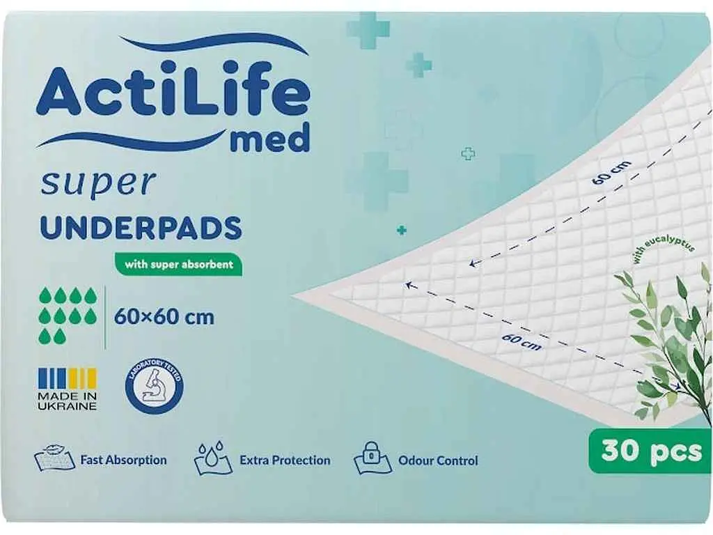 Пелюшки для дорослих ACTILIFE 30 гігієнічні поглинаючі Med Super 60х60смшт