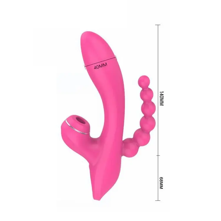 Вібратор Erospace Sweet Play Sucking Vibrator With Anal Beads A3 20.8 см рожевий - фото 5