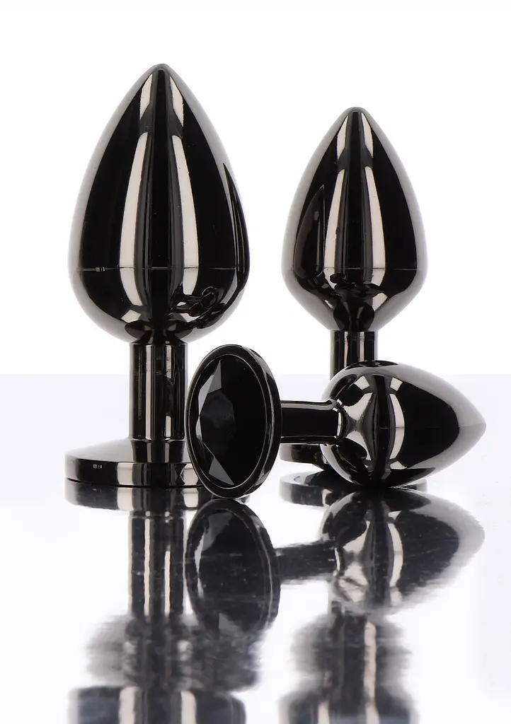 Анальний корок L чорний металевий з чорним каменем Butt Plug With Diamond Jewel Taboom - фото 4