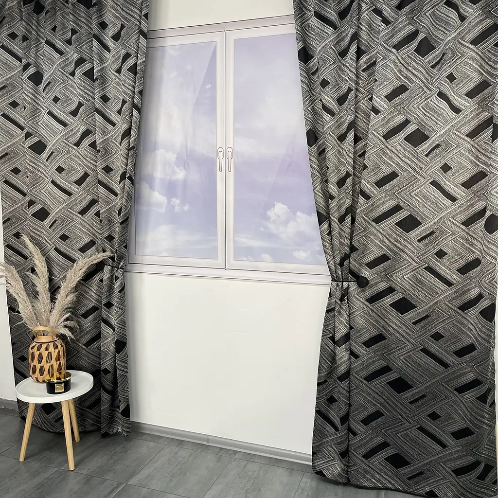 Жакардові штори "геометрія" чорного кольору на тасьмі 2шт. 150х270 ALBO pbe0052389 - фото 8