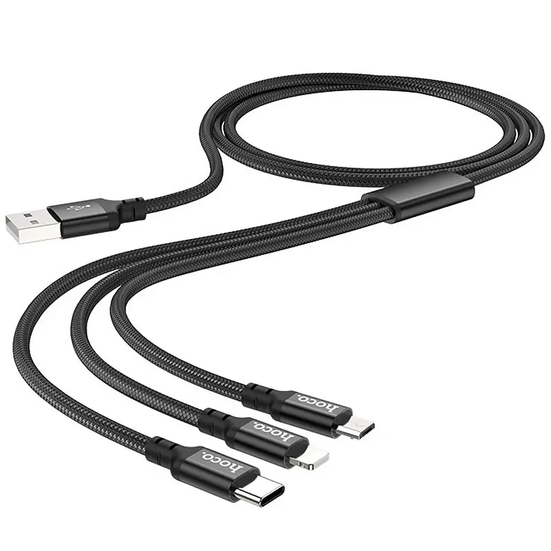 Дата кабель Hoco X14 Times Speed 3in1 (Lightning+Micro USB+Type-C) (1m) Чорний - фото 3