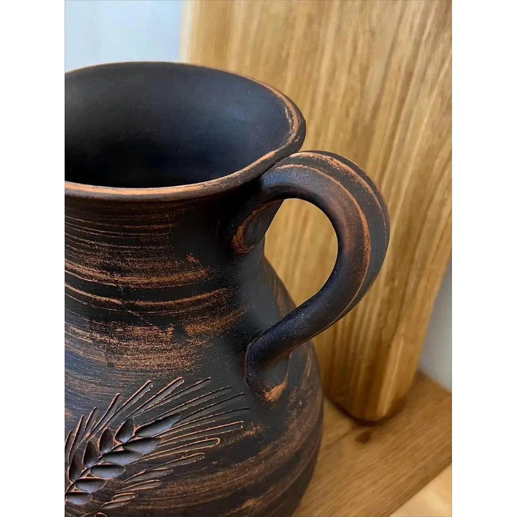 Кувшин 2 литра керамический (глиняный) резной с ручкой колосок - фото 4