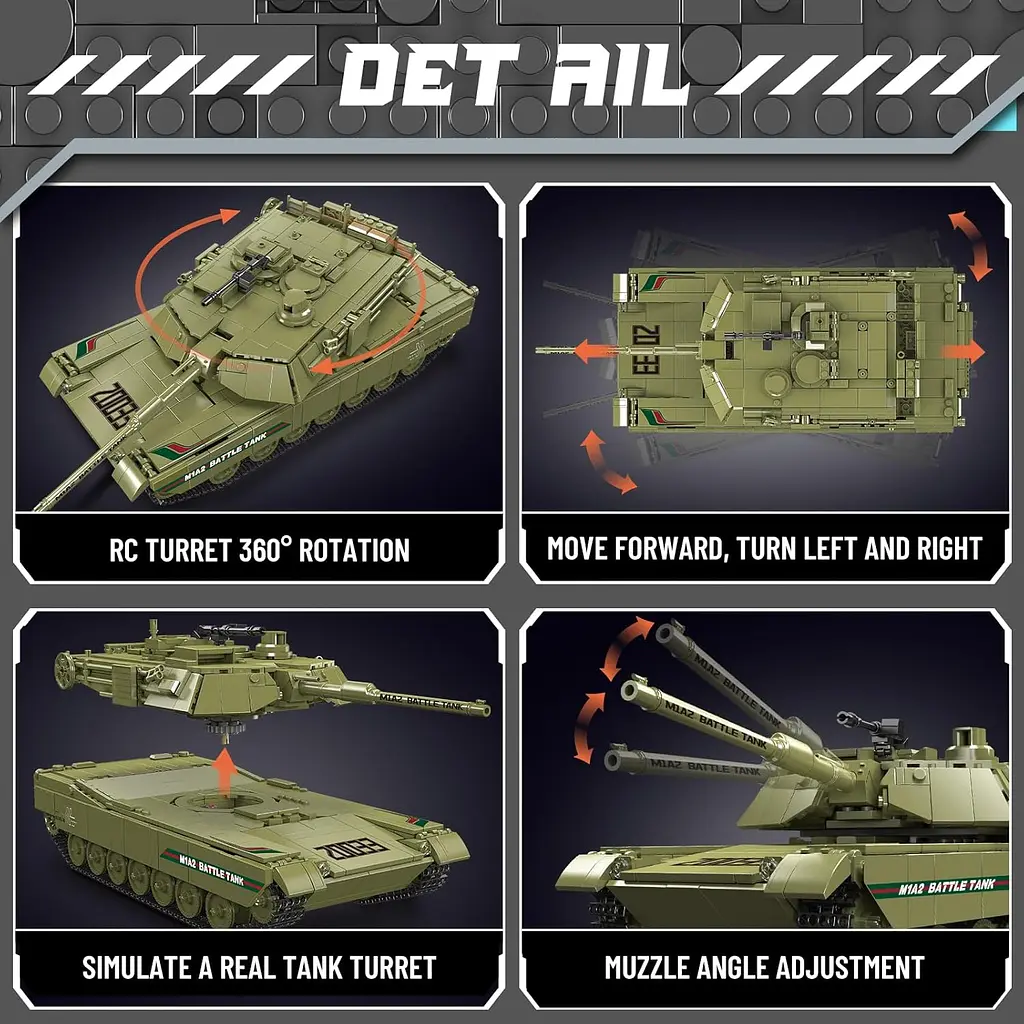 Конструктор танк на радіокеруванні Mould King танк MIA2 Main Battle Tank   для дорослих та дітей військова техніка 1168 деталей - фото 6