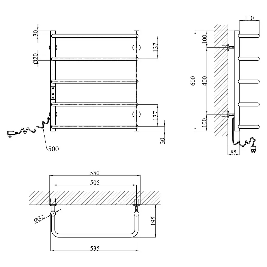 Сушарка для рушників електрична Kroner KRP Stil EL600x500-5 (CV036340) - фото 6
