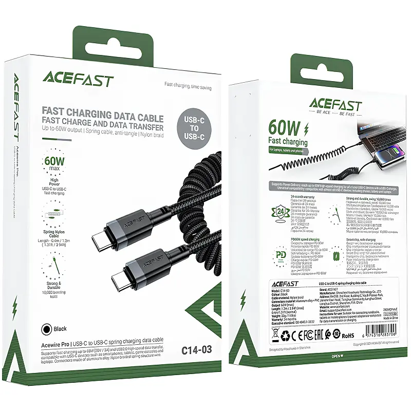 Дата кабель Acefast C14-03 Type-C to Type-C 60W (1.2m) Black - фото 6