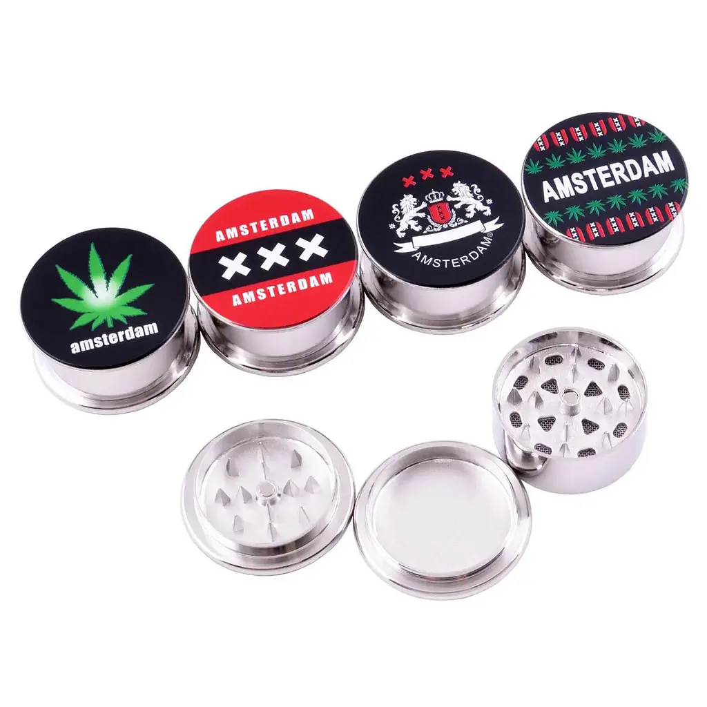 Гриндер для измельчения табака Amsterdam HL-179 Конопля+XXX Black Silver (10863) - фото 3